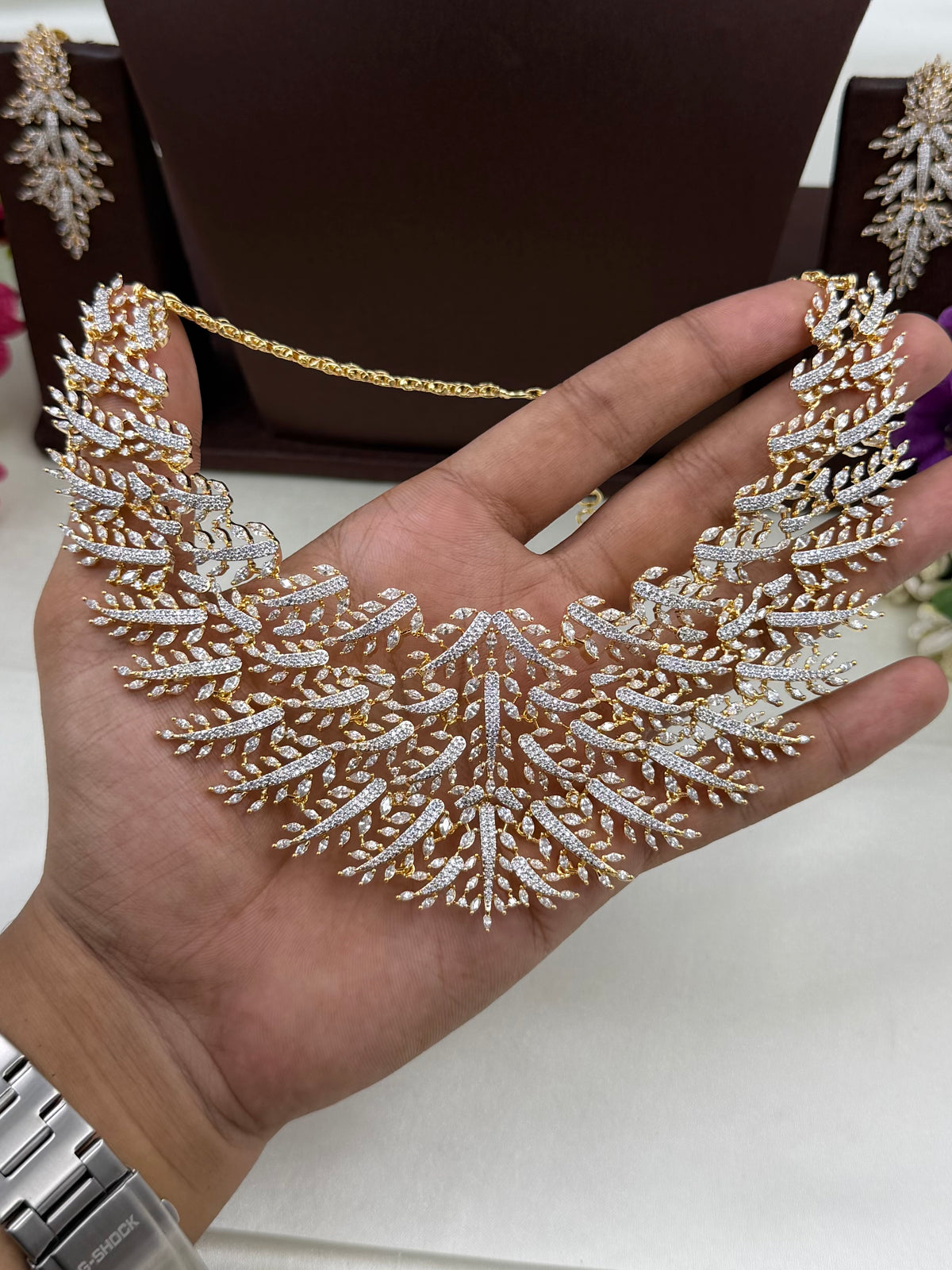 Emily American Diamond Two Tone Necklace Set