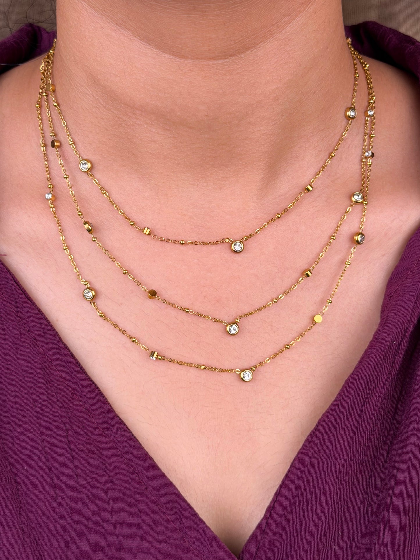 Trinity Crystal Layer Gold Chain