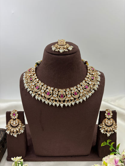ZEENAT MOISSANITE KUNDAN PEARL NECKLACE SET