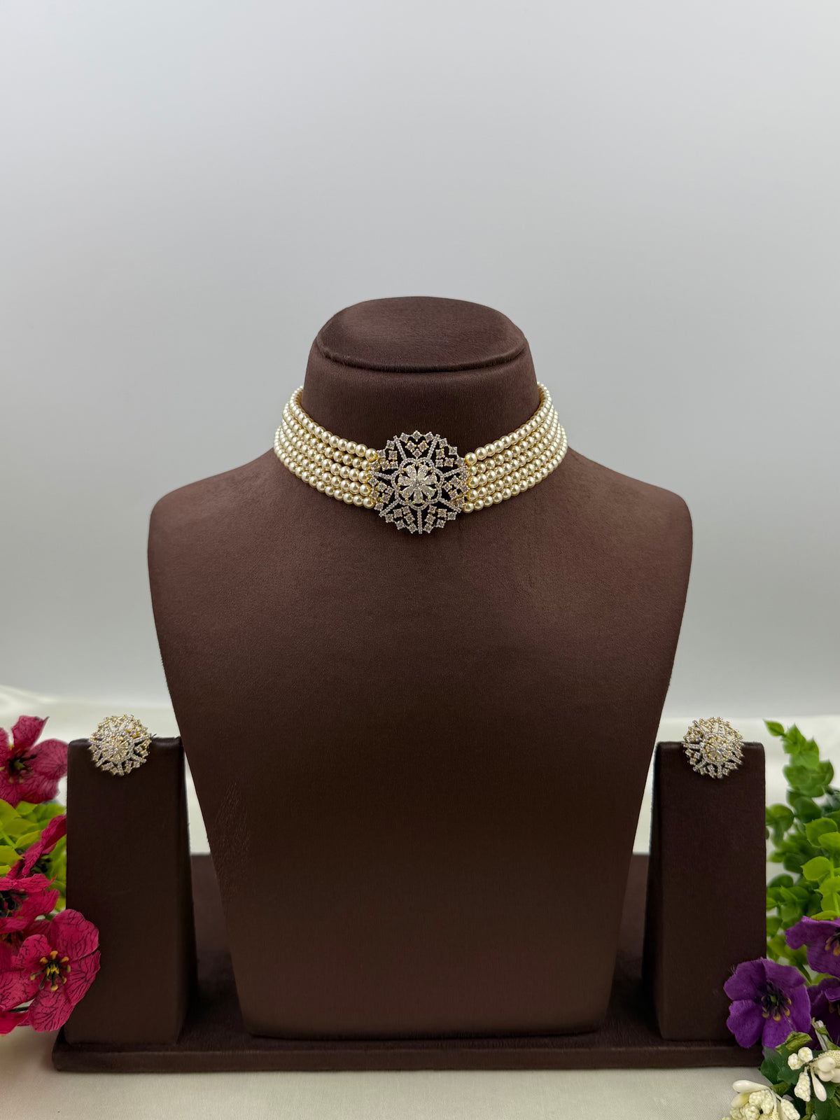 Jenny American Diamond Pearl Choker Set