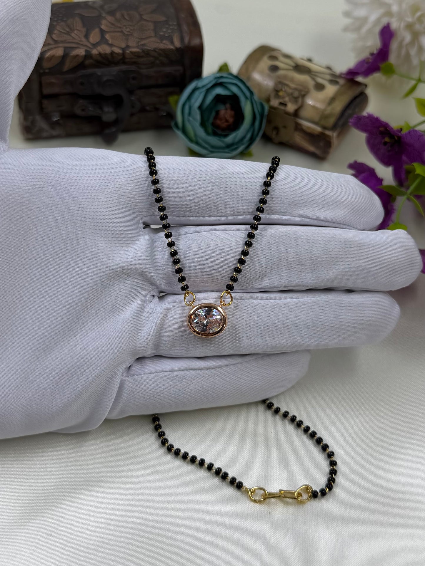 Round Solitaire Rose Gold Mangalsutra