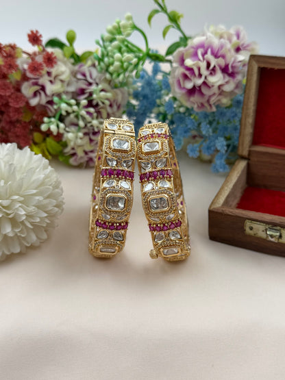 Leela Moissanite Kundan Bangles [Openable]