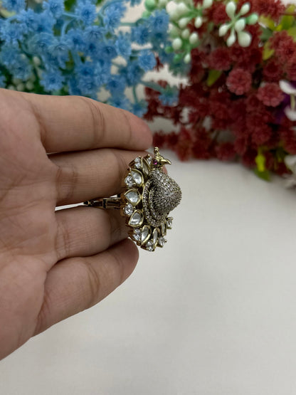 Yashika Victorian Moissanite Peacock Ring (Adjustable)