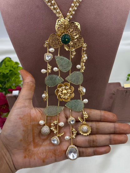 Heeral Royal Emerald Bloom Necklace Set