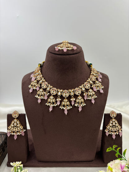 LISA MOISSANITE KUNDAN PEARL NECKLACE SET