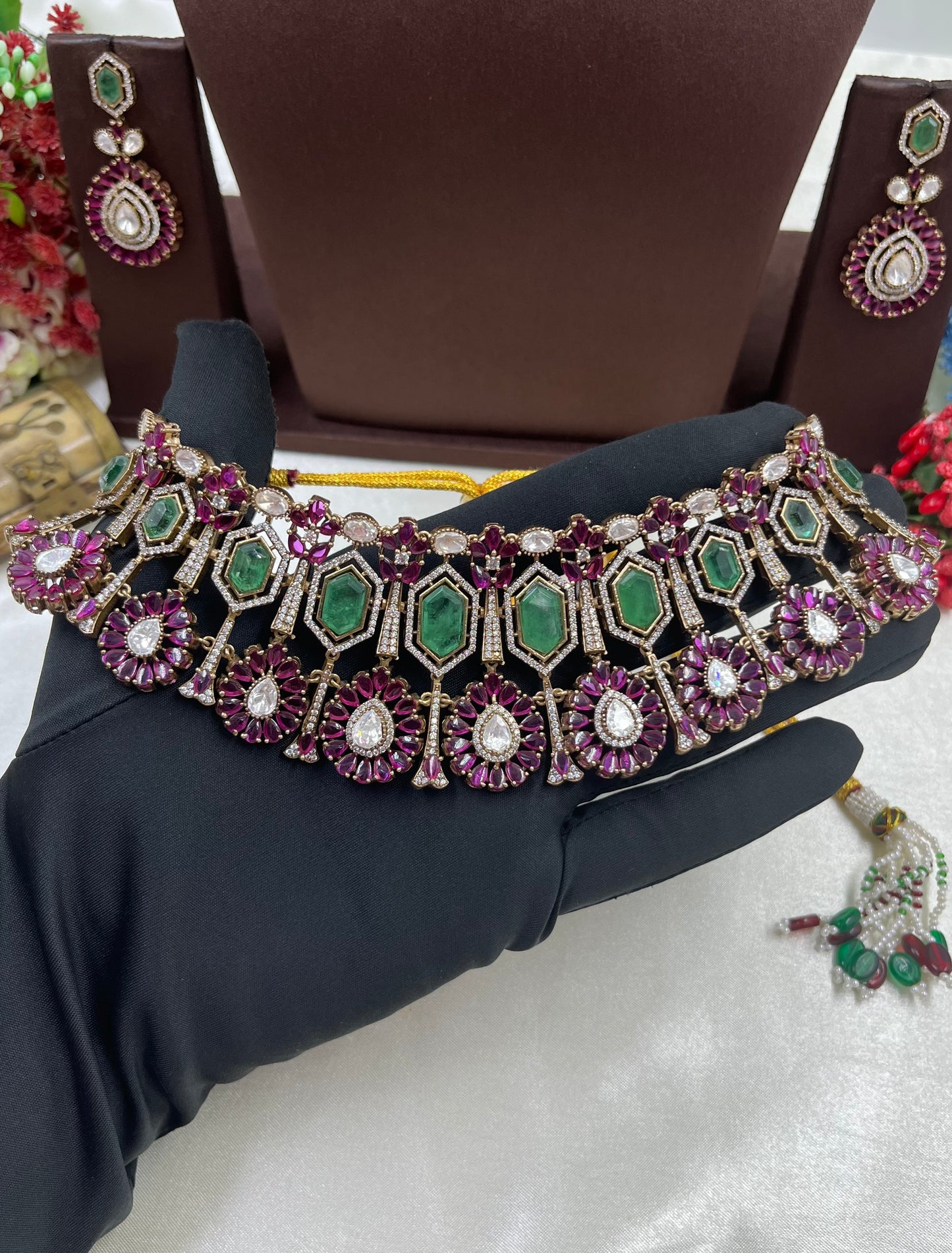Radha Jaipuri Moissanite Kundan Choker Necklace