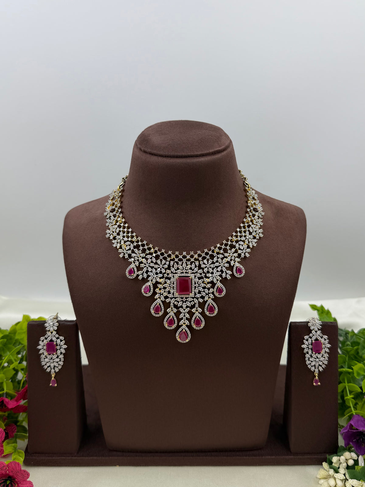 Jacquelin American Diamond Two Tone Necklace Set