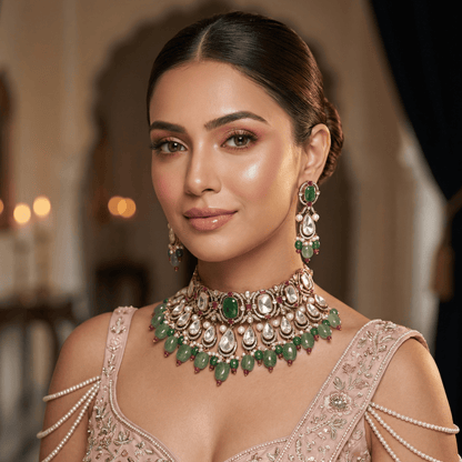 Brinda Jaipuri Moissanite Kundan Choker Necklace