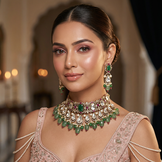 Brinda Jaipuri Moissanite Kundan Choker Necklace