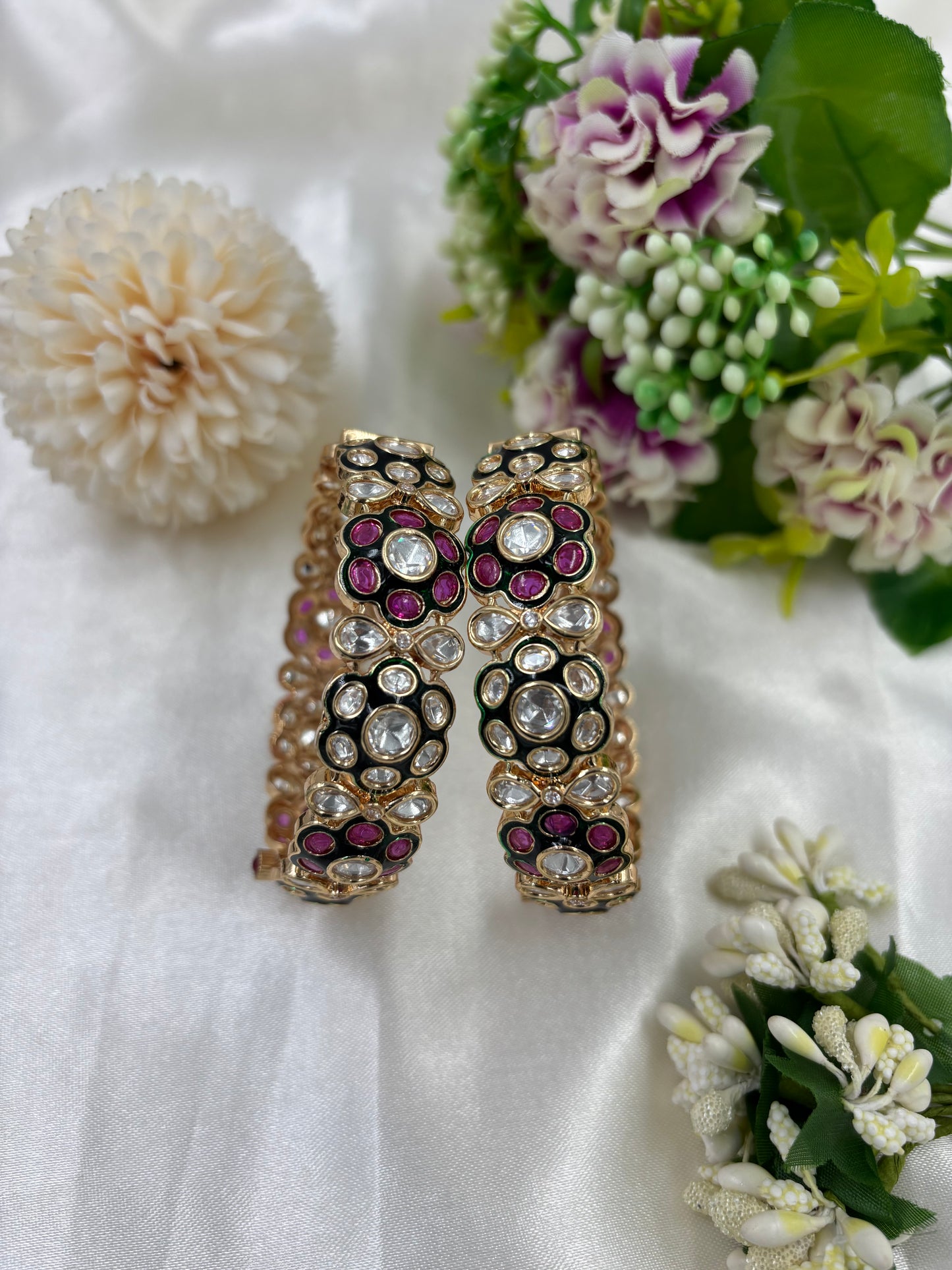 Gulzar Mina Kari Moissanite Kundan Bangles [Openable]