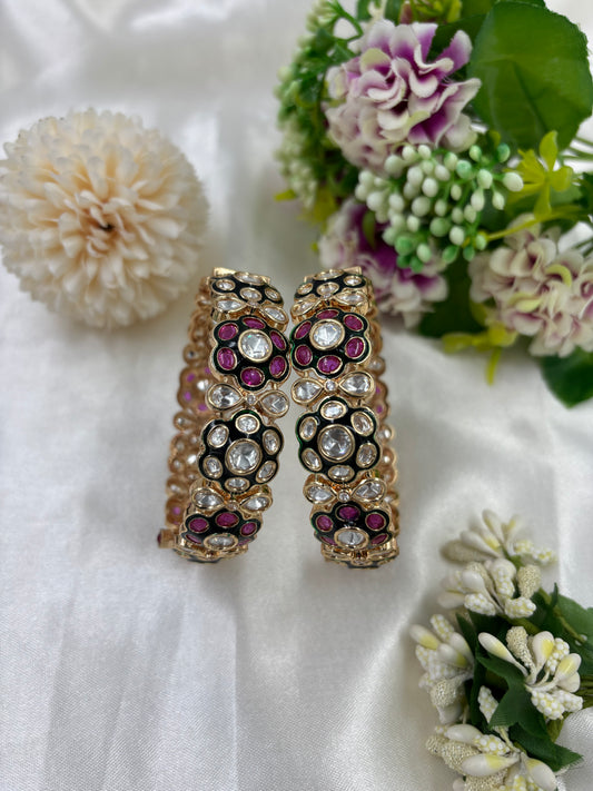 Gulzar Mina Kari Moissanite Kundan Bangles [Openable]