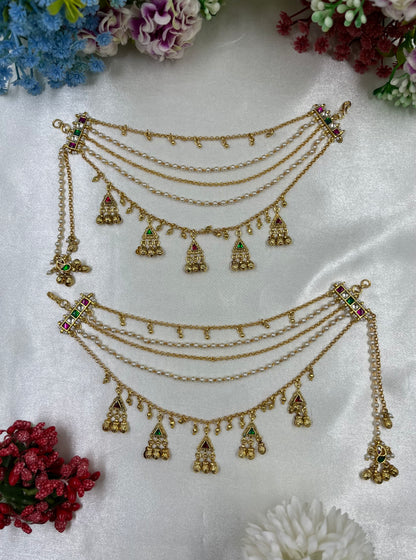 Meena Pachi kundan Ear Chain