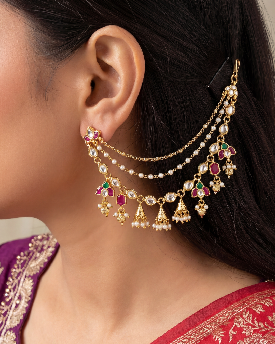 Riti Premium Pachi Kundan Ear Chain