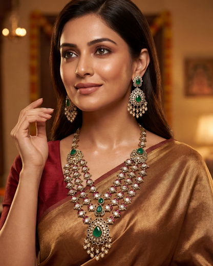 Sanjana Premium Victorian Three Layer Long Necklace Set