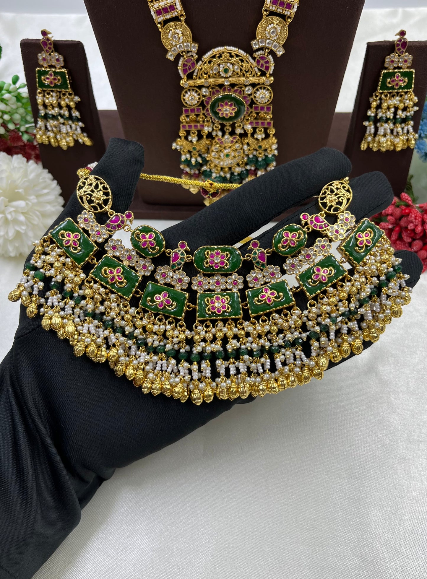 Sura Pachi Kundan Combo Set