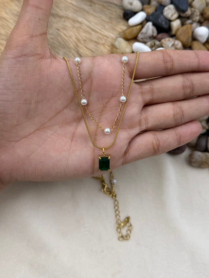 Tina Emerald Pearl Cascade Gold Chain
