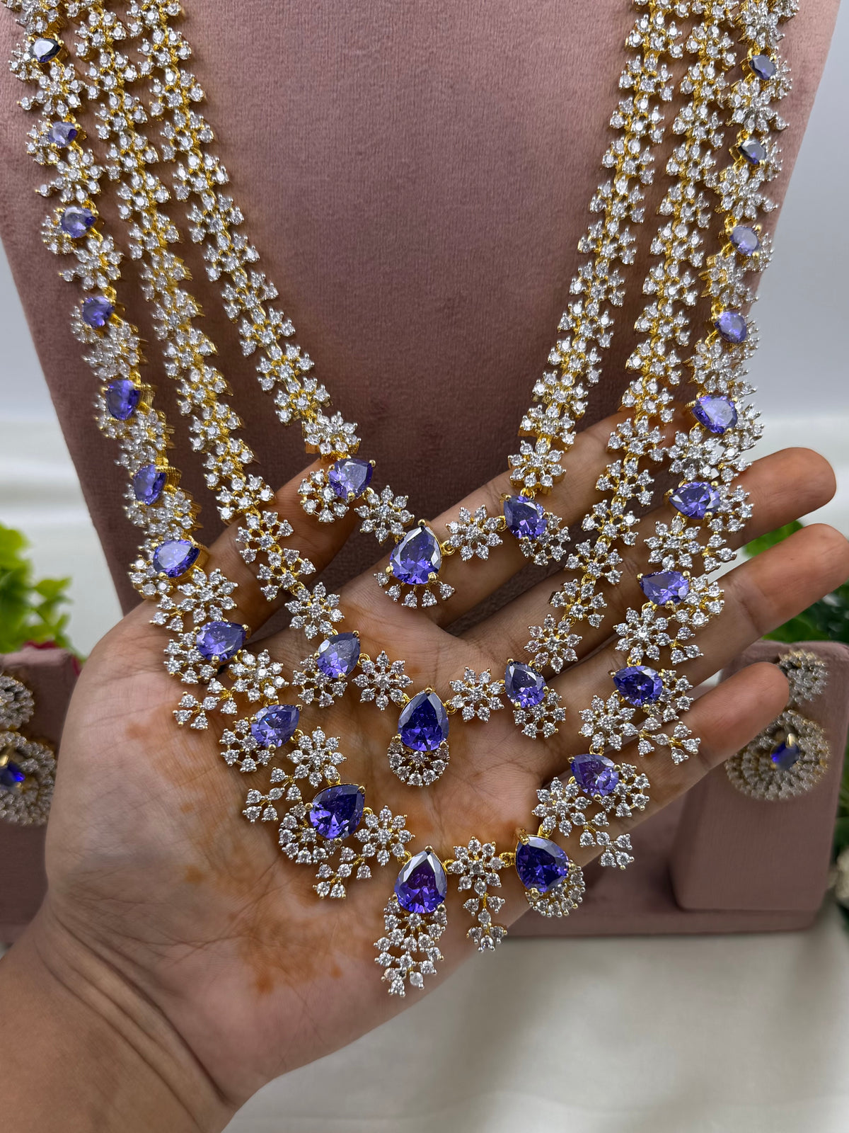 Mary American Diamond Two Tone Long Necklace Set