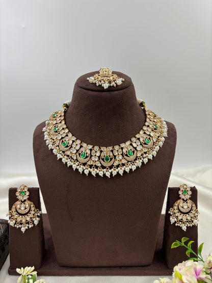 ZEENAT MOISSANITE KUNDAN PEARL NECKLACE SET