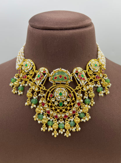 Jijabai Pachi Kundan Necklace