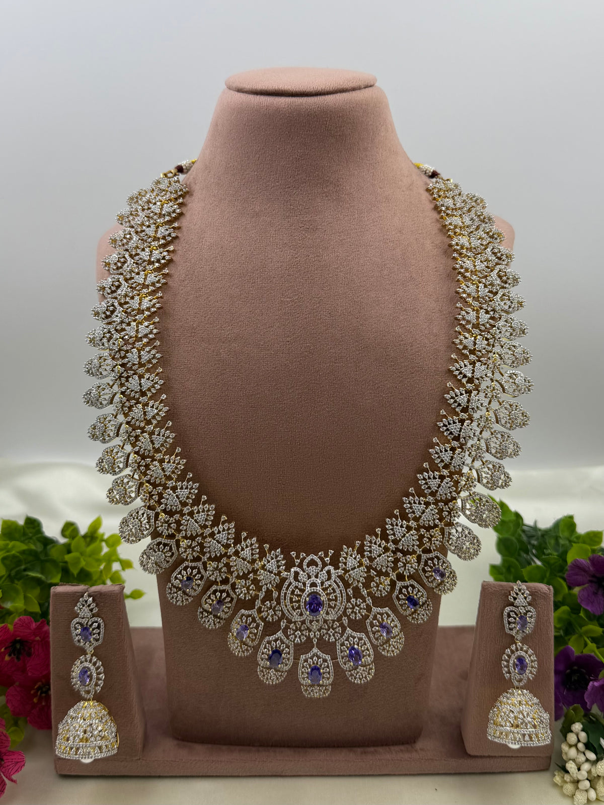 Emma American Diamond Two Tone Long Necklace Set