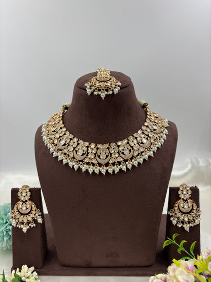 ZEENAT MOISSANITE KUNDAN PEARL NECKLACE SET