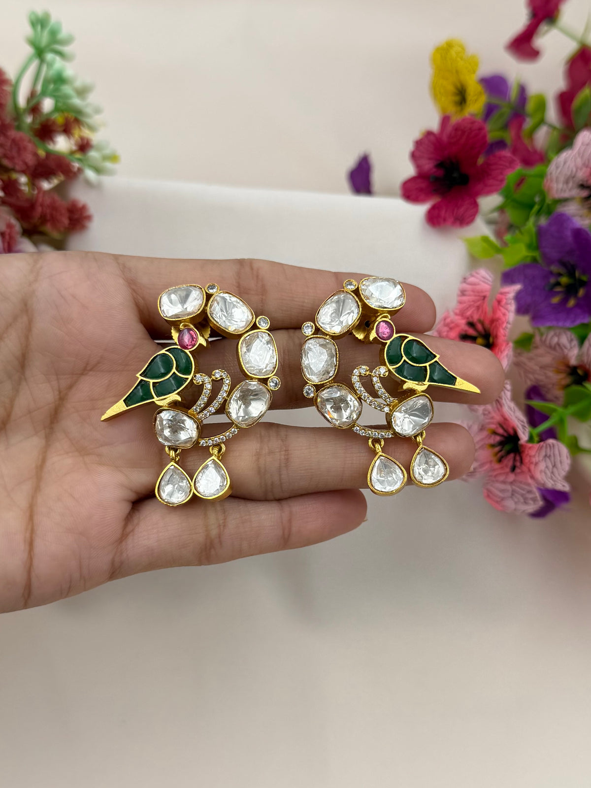 Peacock Enamel Kundan Earring