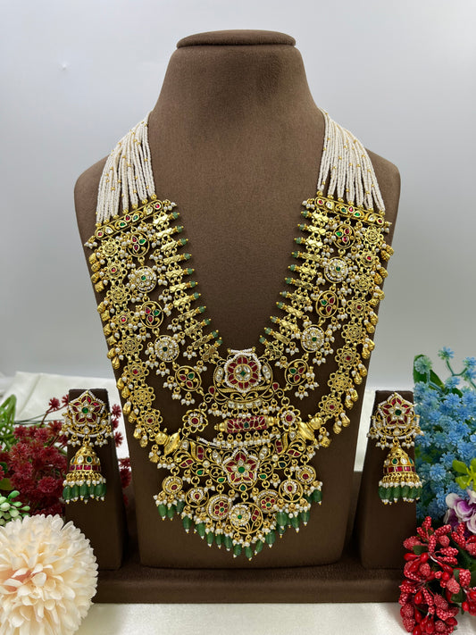 Rukmini Pachi Kundan Long Necklace