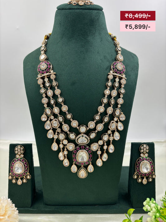Rihanna Three Layring Moissanite Long Necklace