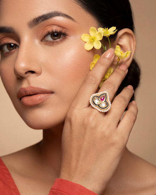 Rhea Premium Moissanite Kundan Fingering