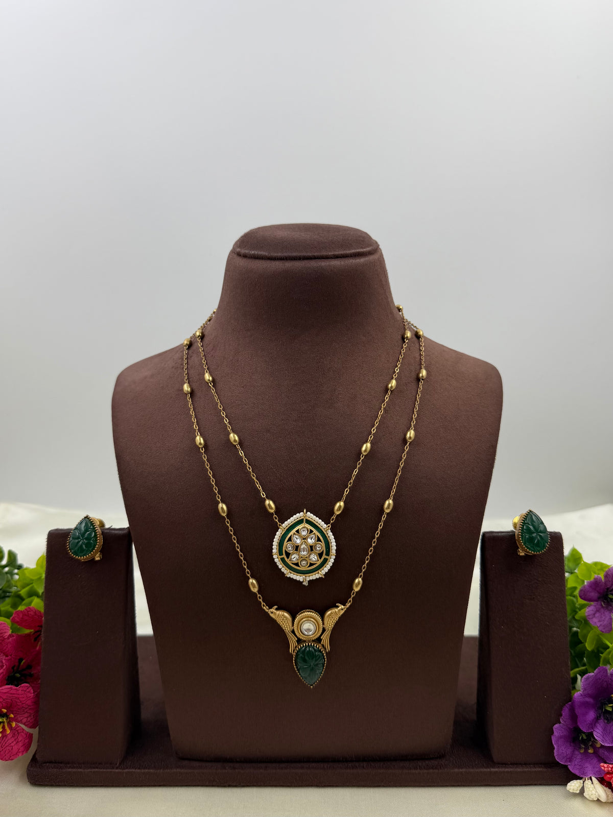 Kiara Royal Antique Green Pendant Necklace Set