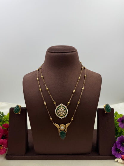 Kiara Royal Antique Green Pendant Necklace Set