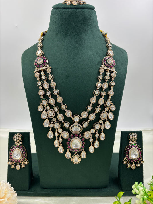 Rihanna Three Layring Moissanite Long Necklace