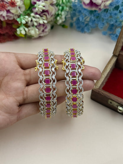 Mia American Diamond Two Tone Bangles (Openable)
