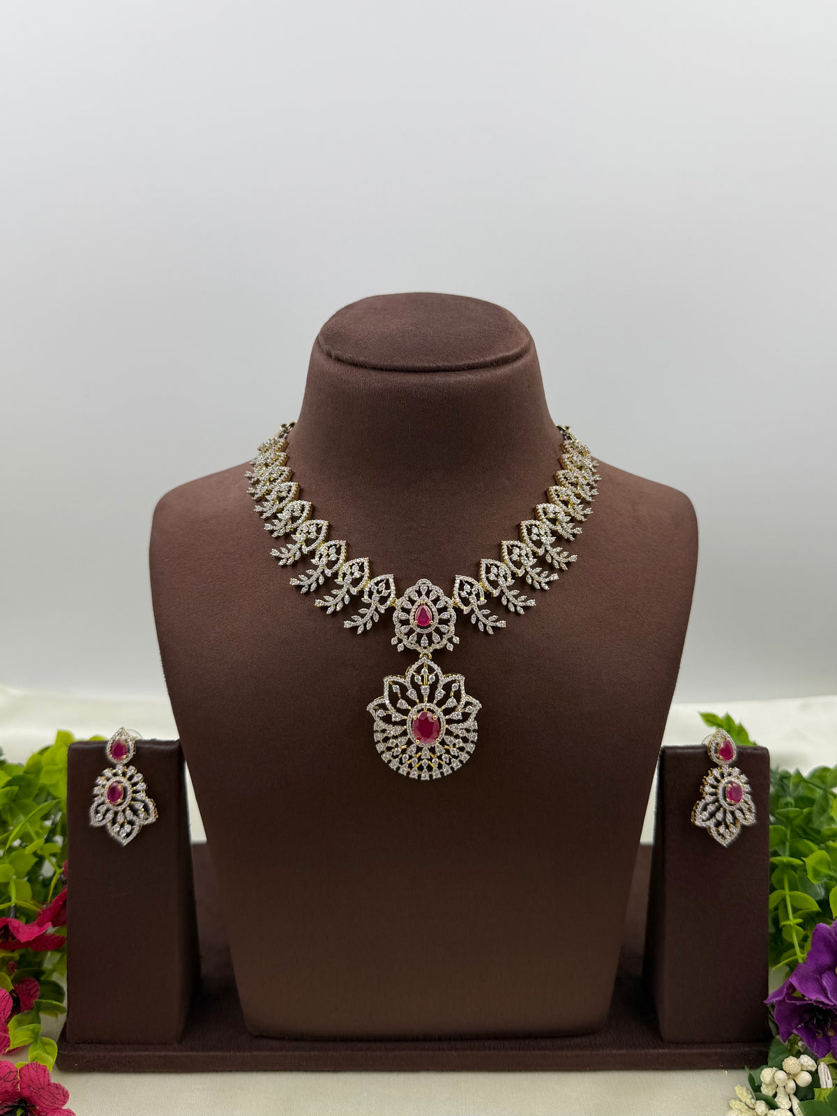 Julie American Diamond Two Tone Necklace Set