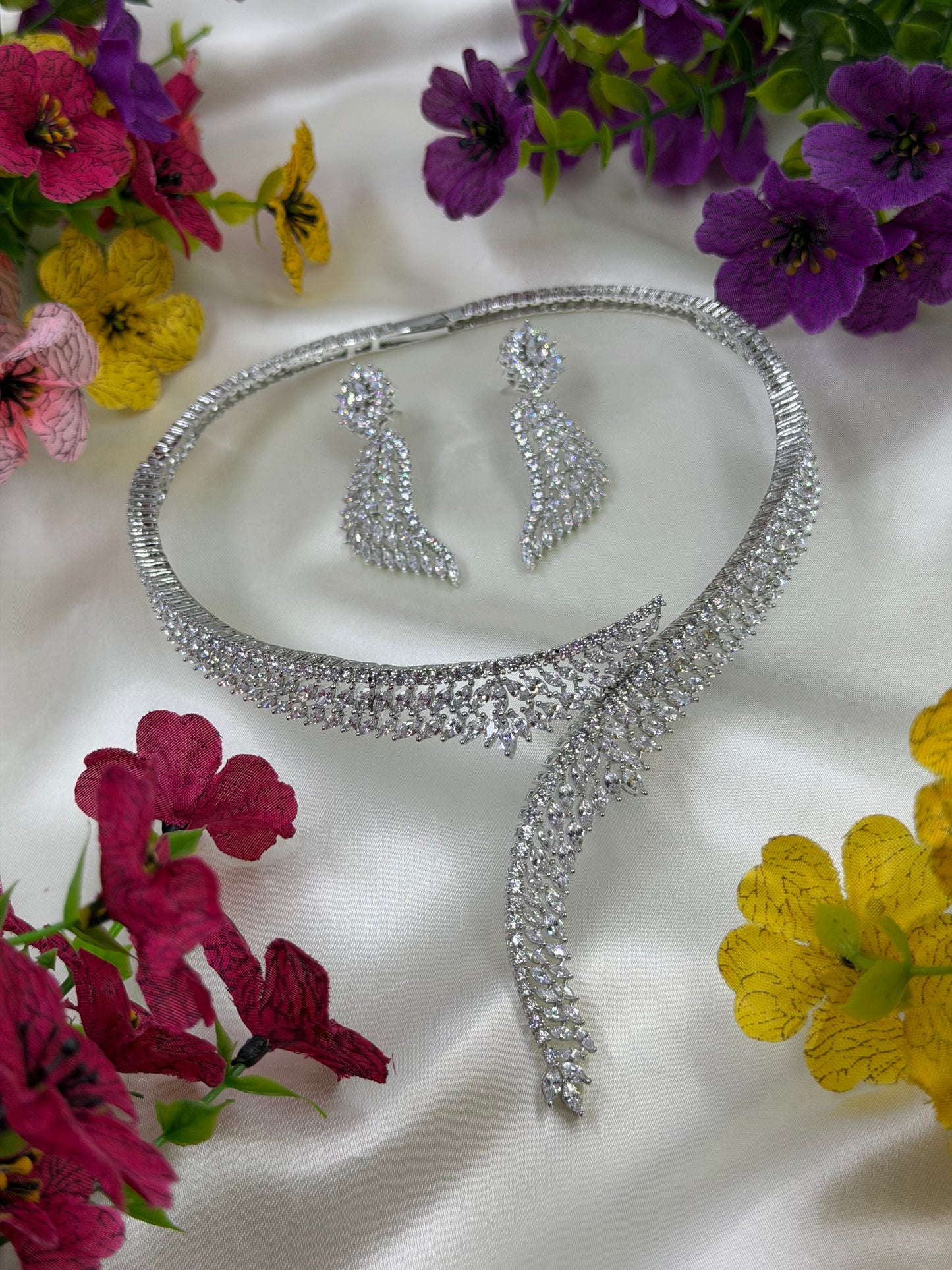 Nilam American Diamond Hasli Necklace