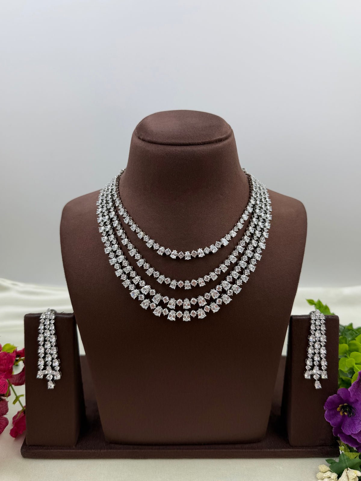Shweta American Diamond Four Layer Necklace Set