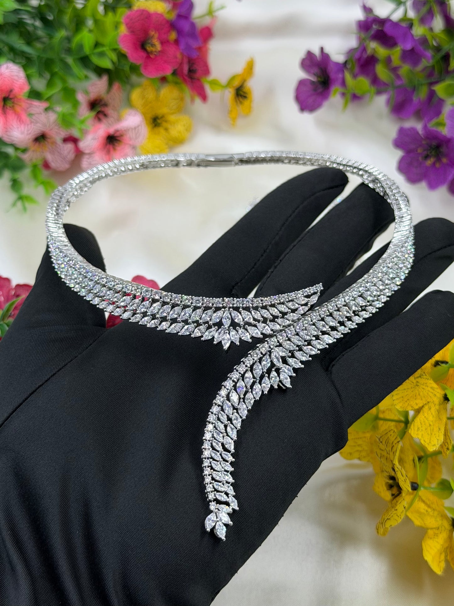 Nilam American Diamond Hasli Necklace