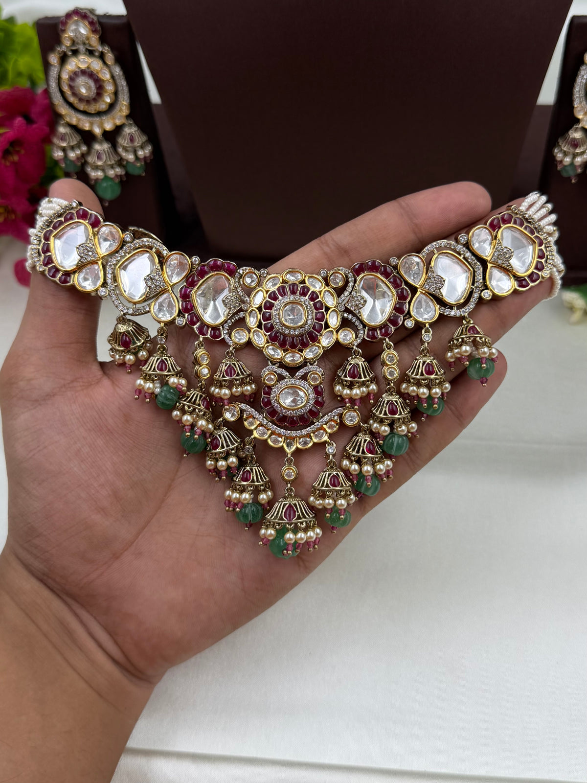 Meera Moissanite Victorian Choker Necklace Set