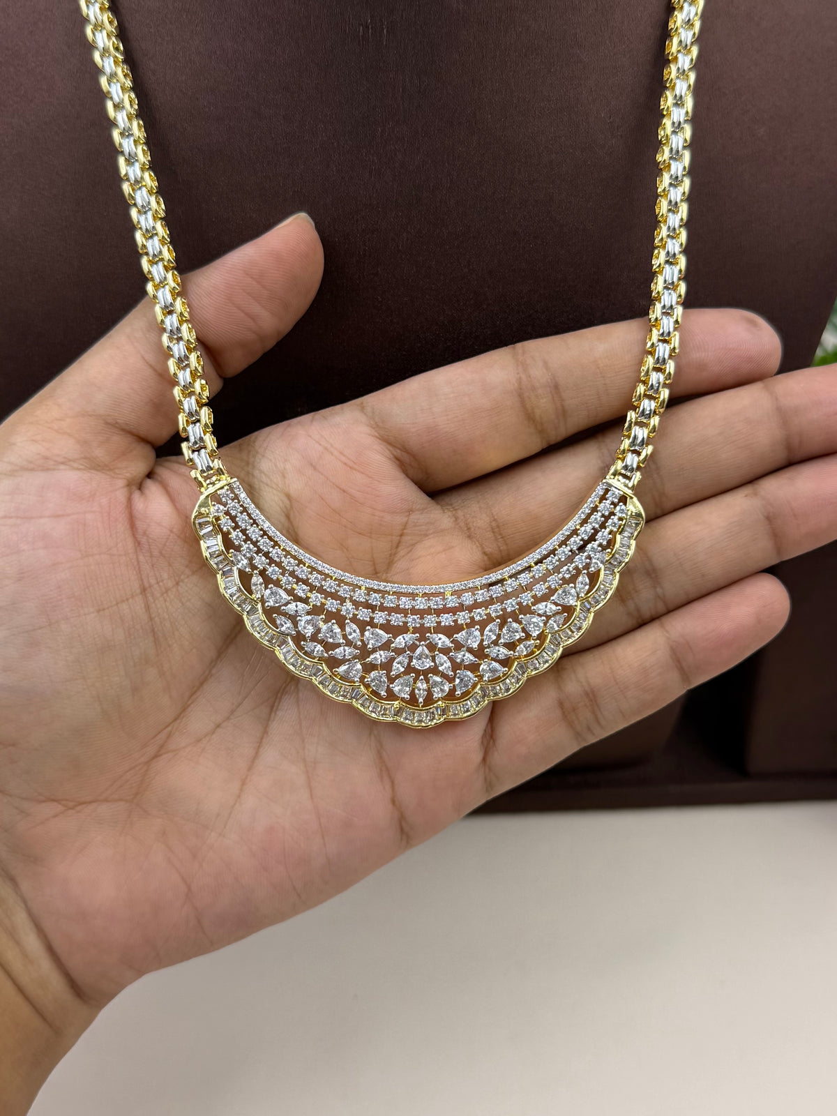 Ele American Diamond Two Tone Necklace Set