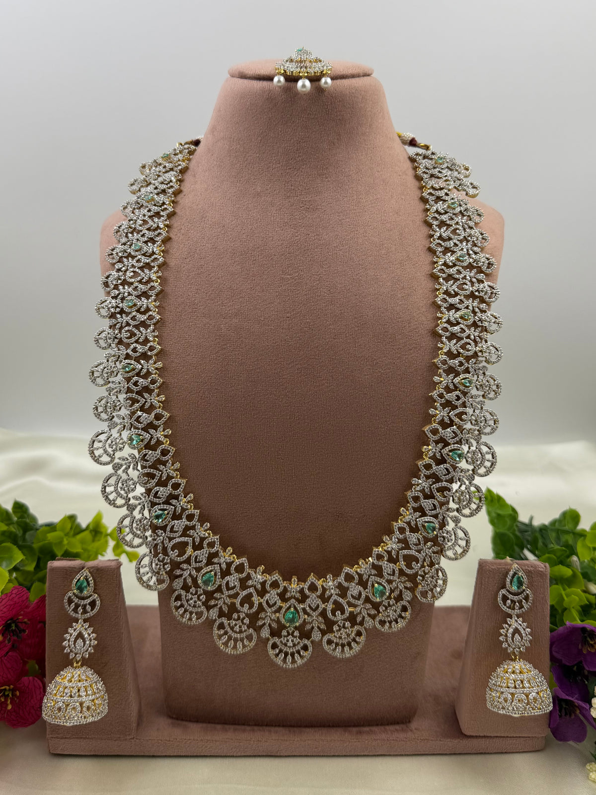 Maria American Diamond Two Tone Long Necklace Set