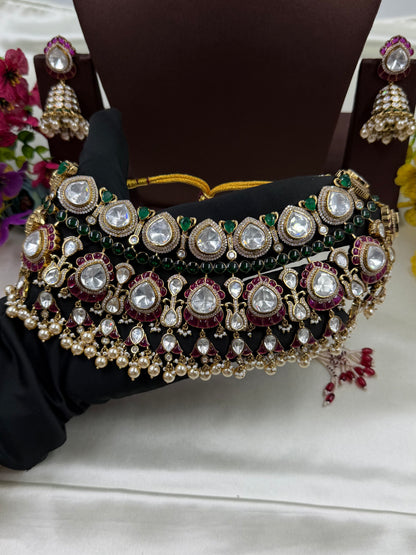 Bharathi Victorian Moissanite Choker Necklace Set