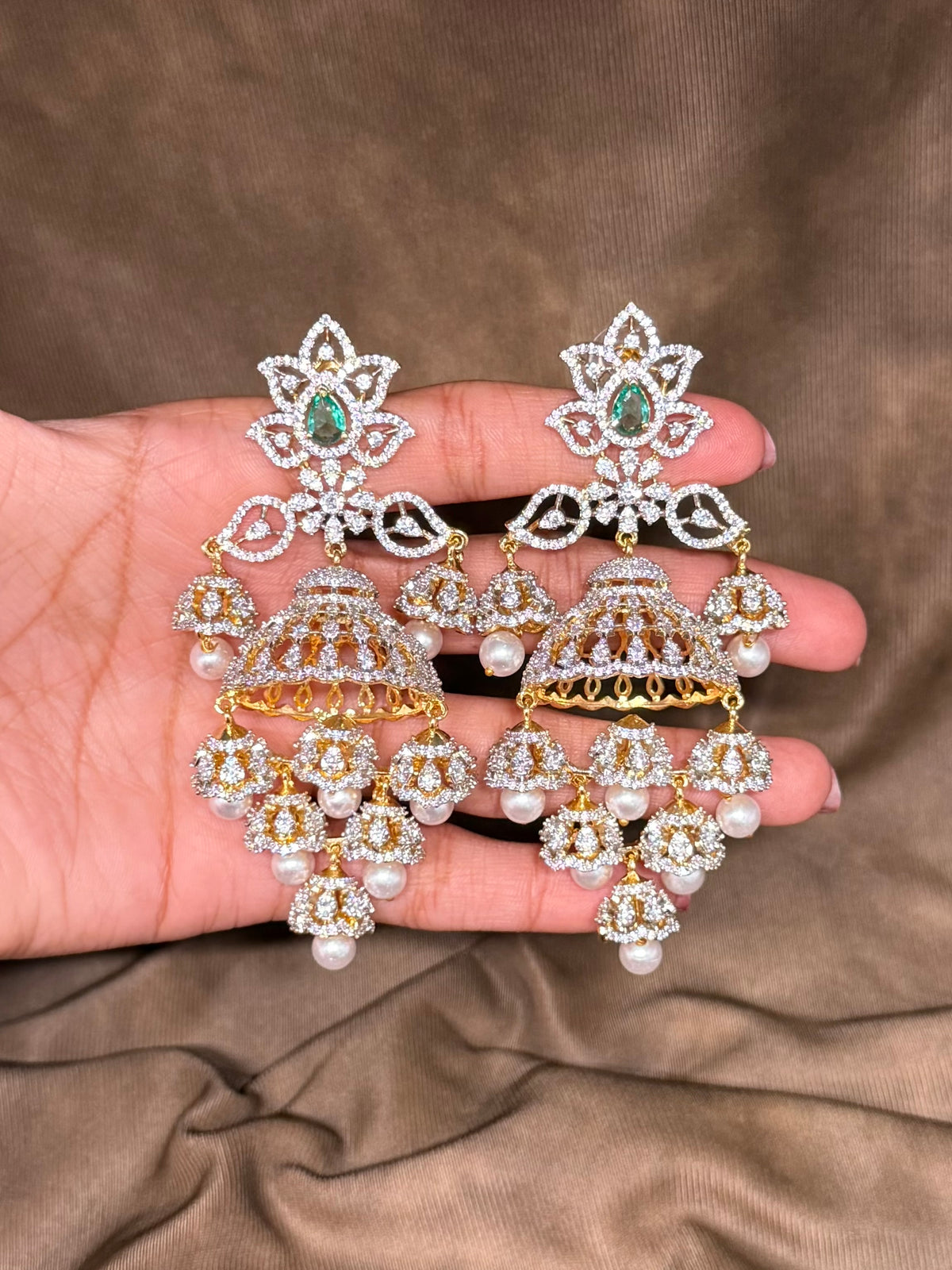 Wendy American Diamond Two Tone Earring