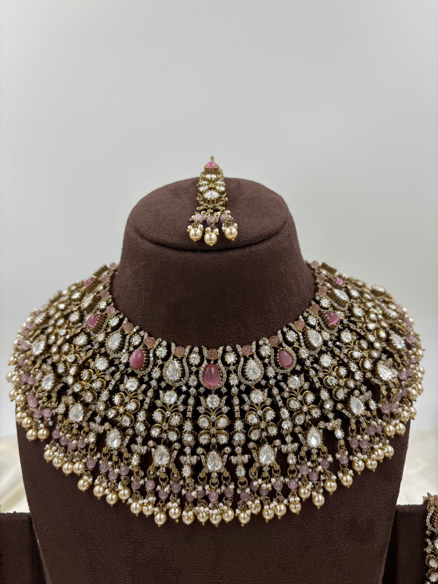 Hiren premium Moissanite Kundan Semi Bridal Necklace set