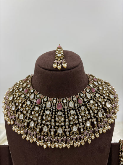 Hiren premium Moissanite Kundan Semi Bridal Necklace set