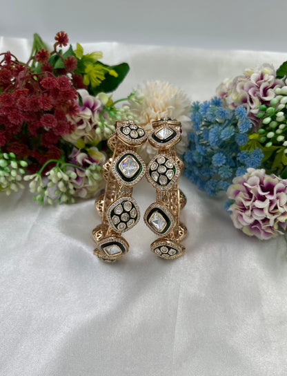 Noori Moissanite Kundan Pachali Bangles (Openable)