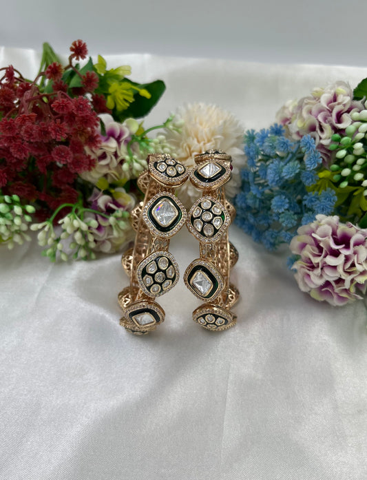 Noori Moissanite Kundan Pachali Bangles (Openable)