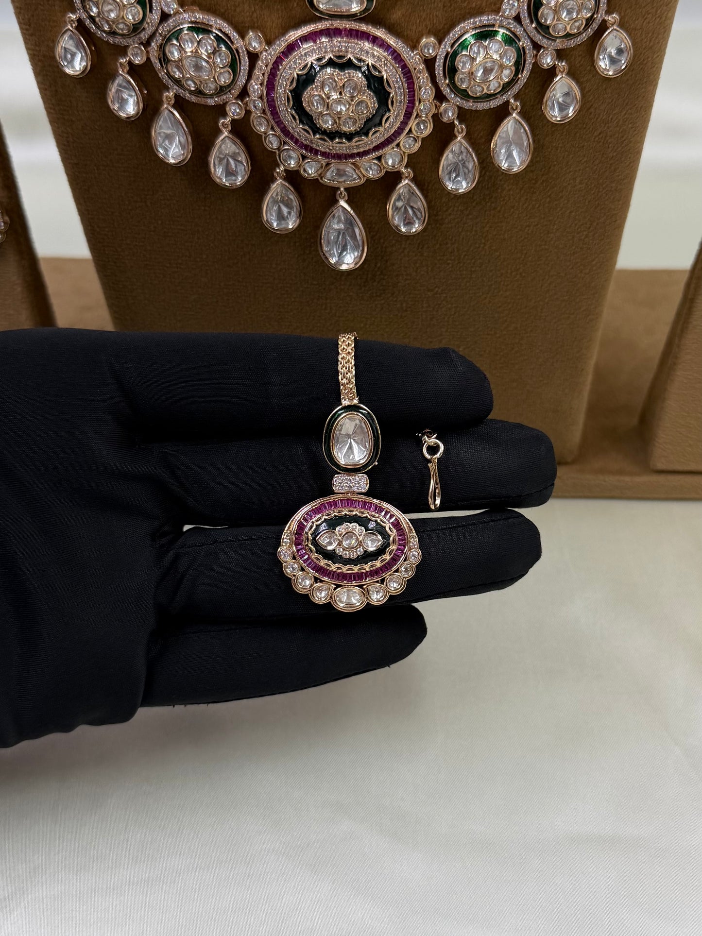 Dhara Moissanite Semi Long Necklace Set