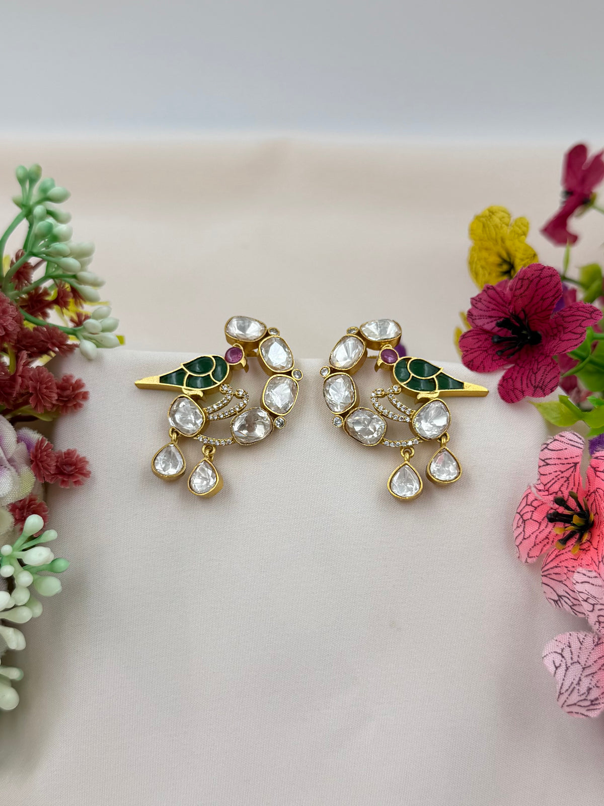Peacock Enamel Kundan Earring