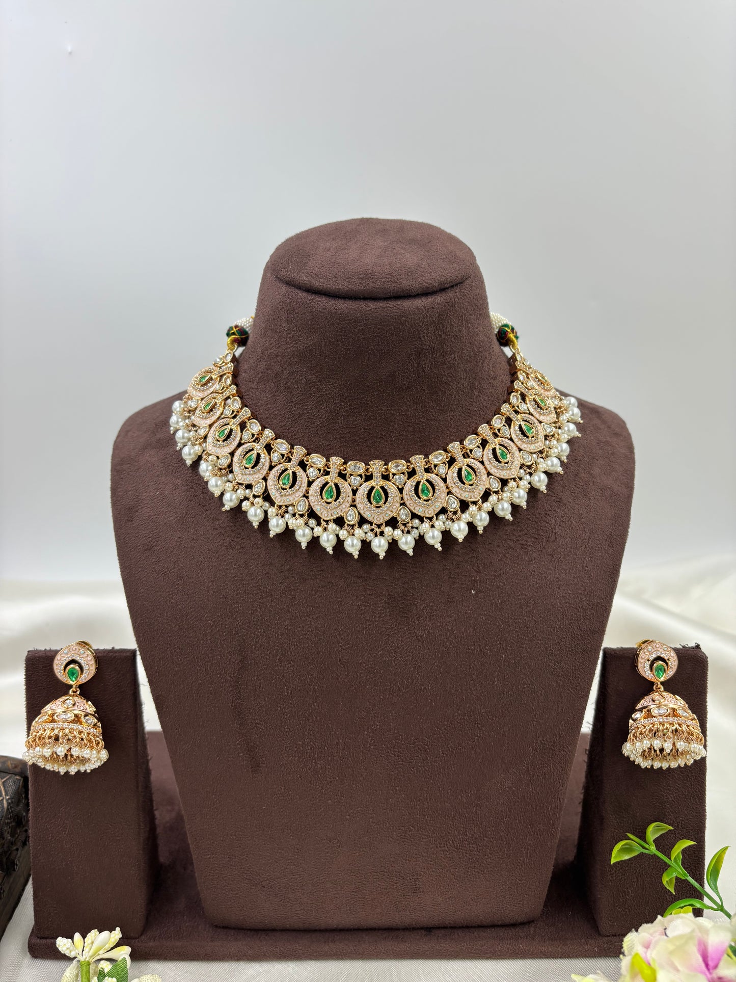 NOOR MOISSANITE KUNDAN PEARL NECKLACE SET