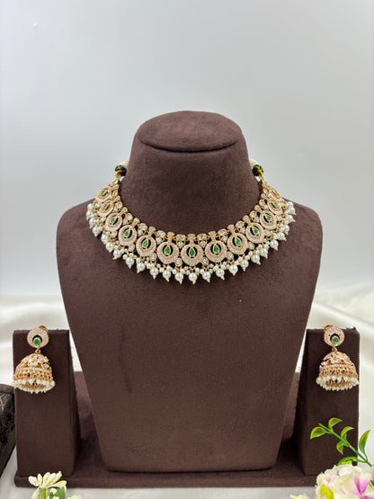 NOOR MOISSANITE KUNDAN PEARL NECKLACE SET